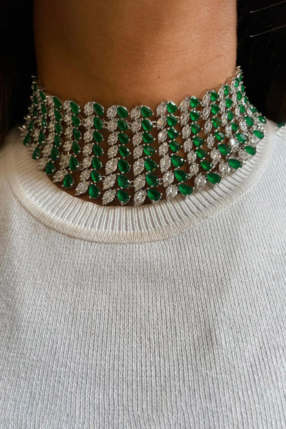 Emerald & Faux Diamond Necklace Set 