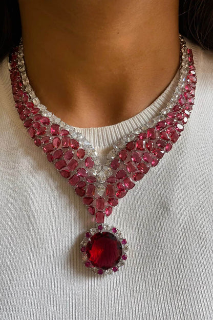 Ruby & Faux Diamond Necklace Set 