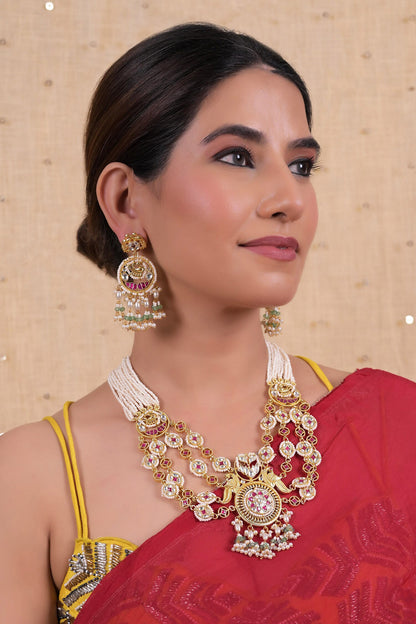 Layered Kundan Gemstone Necklace Set 