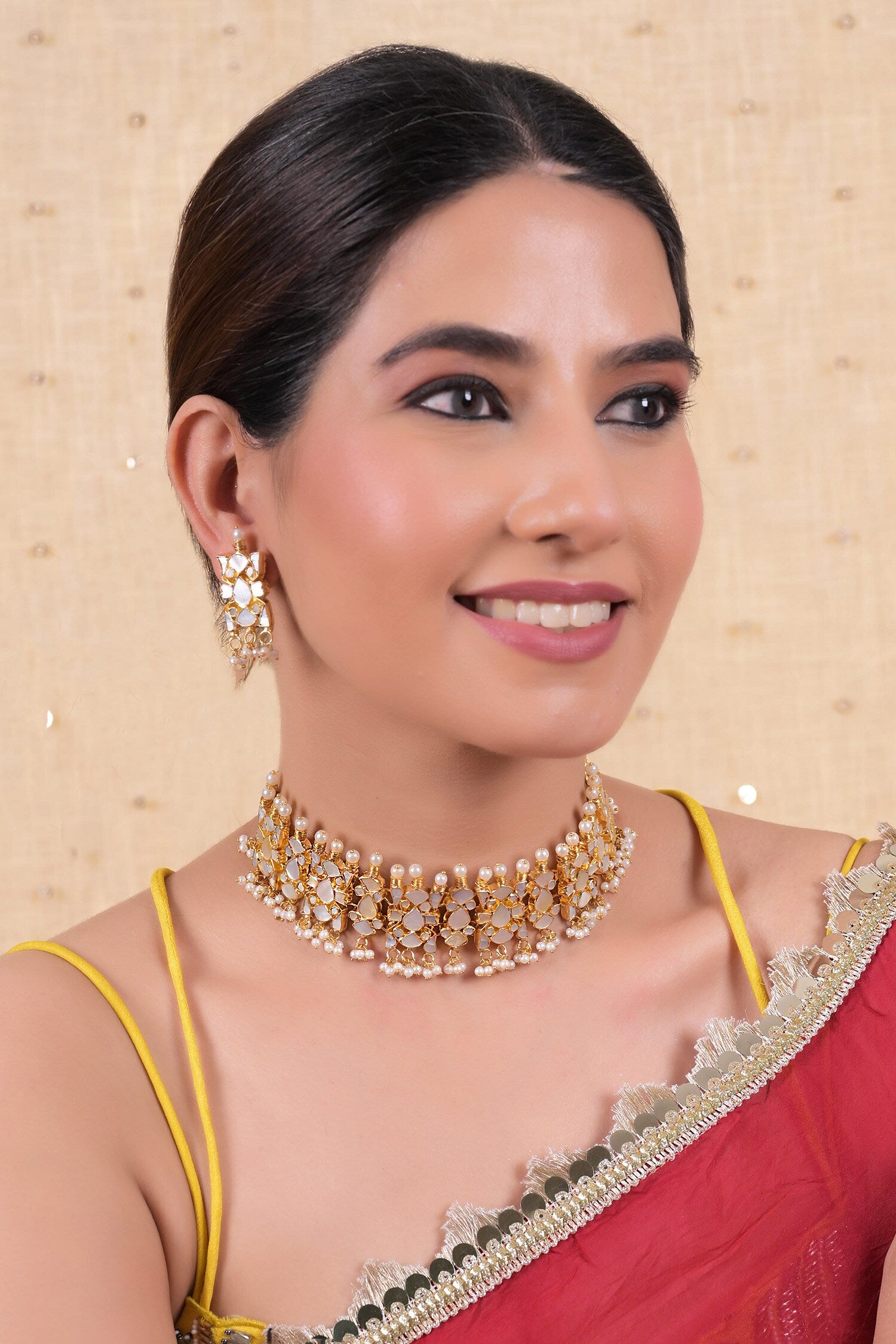 Gold Plated Abstract Motif Choker Set 