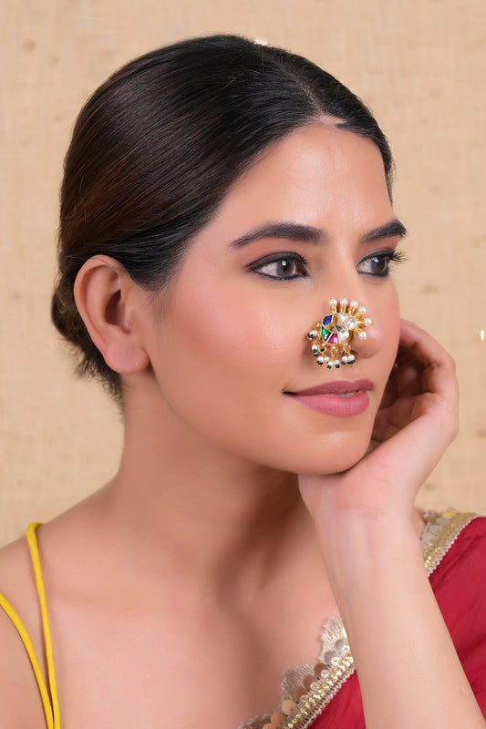 Kundan Bird Motif Nose Pin 
