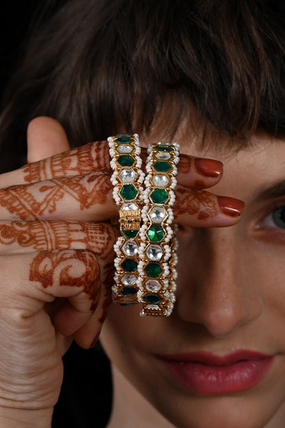 Geometric Kundan Embellished Bangles 