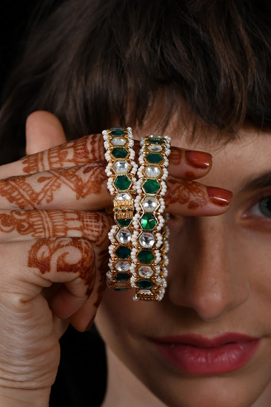 Geometric Kundan Embellished Bangles 