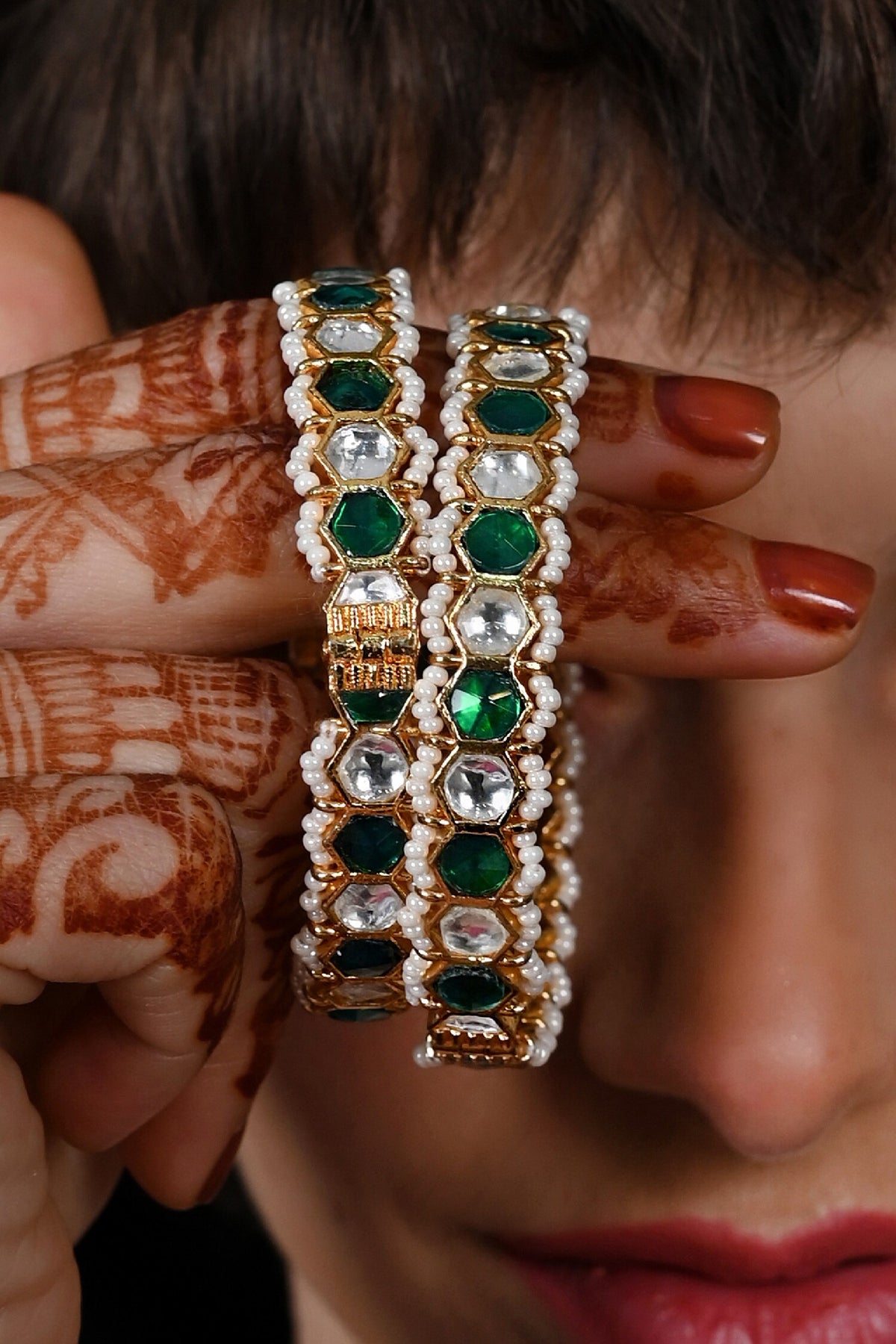 Geometric Kundan Embellished Bangles 