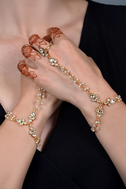 Gold Plated Clover Bloom Haathphool 
