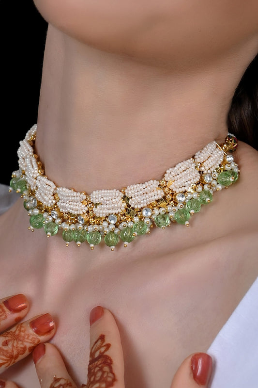 Gold Plated Pearl & Stone Embellished Choker 