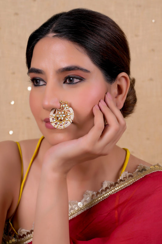 Kundan Pearl Designer Nose Ring 