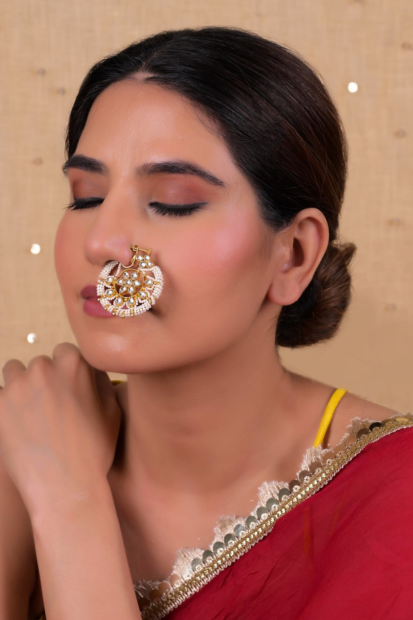 Kundan Pearl Designer Nose Ring 