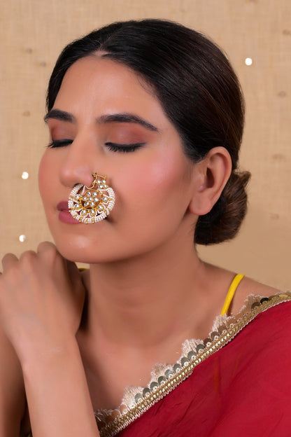 Kundan Pearl Designer Nose Ring 