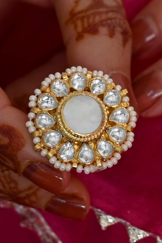 Floral Kundan Pearl Embellished Ring 