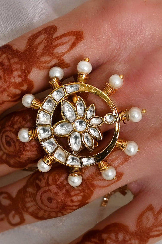 Kundan Pearl Designer Ring 