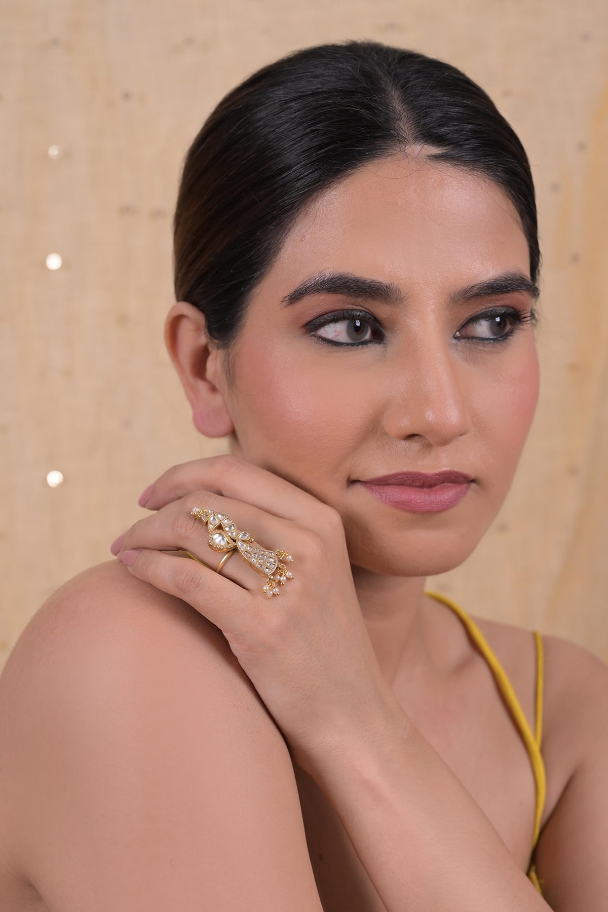 Kundan Pearl Floral Ring 