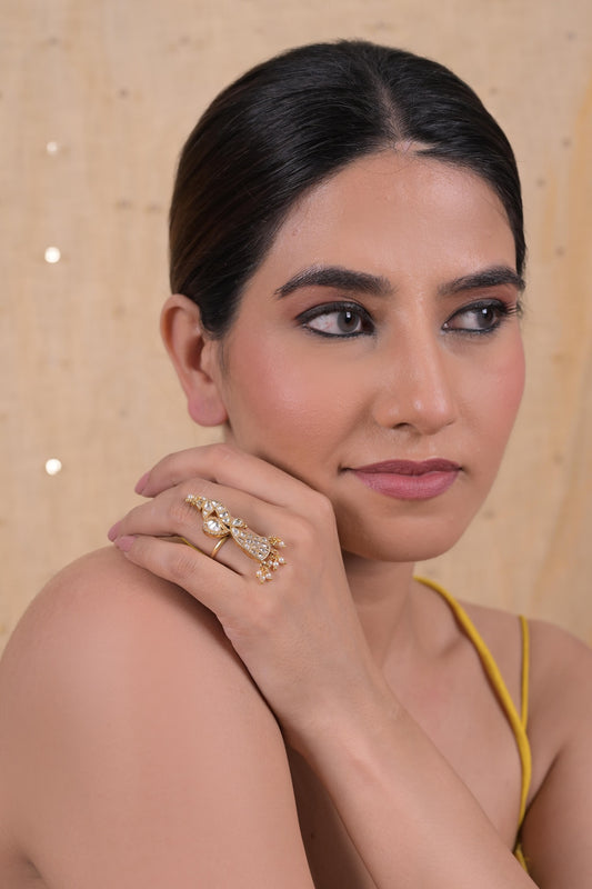 Kundan Pearl Floral Ring 