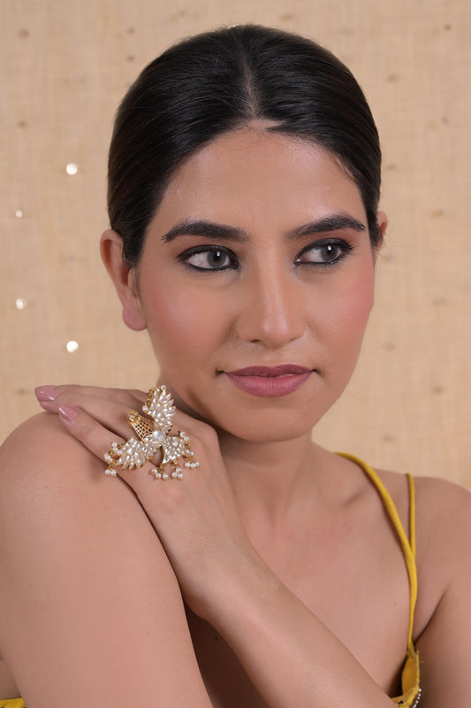 Kundan Pearl Bird Ring 