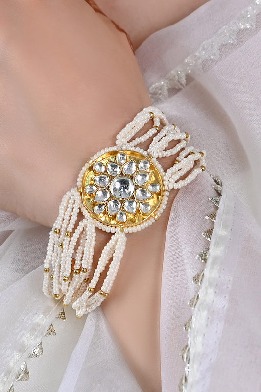 Kundan Pearl Floral Bracelet 