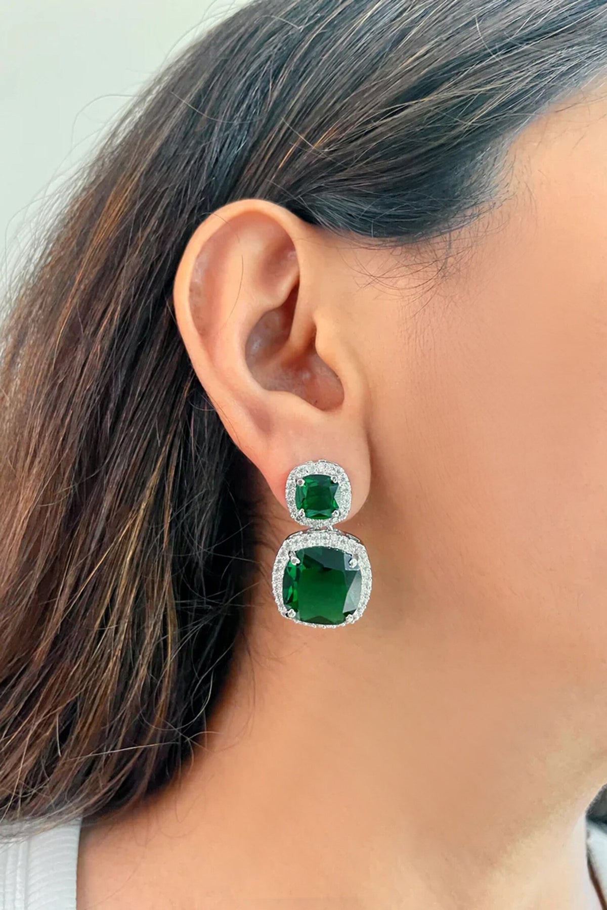 Emerald Stone & Faux Diamonds Jewellery Set 
