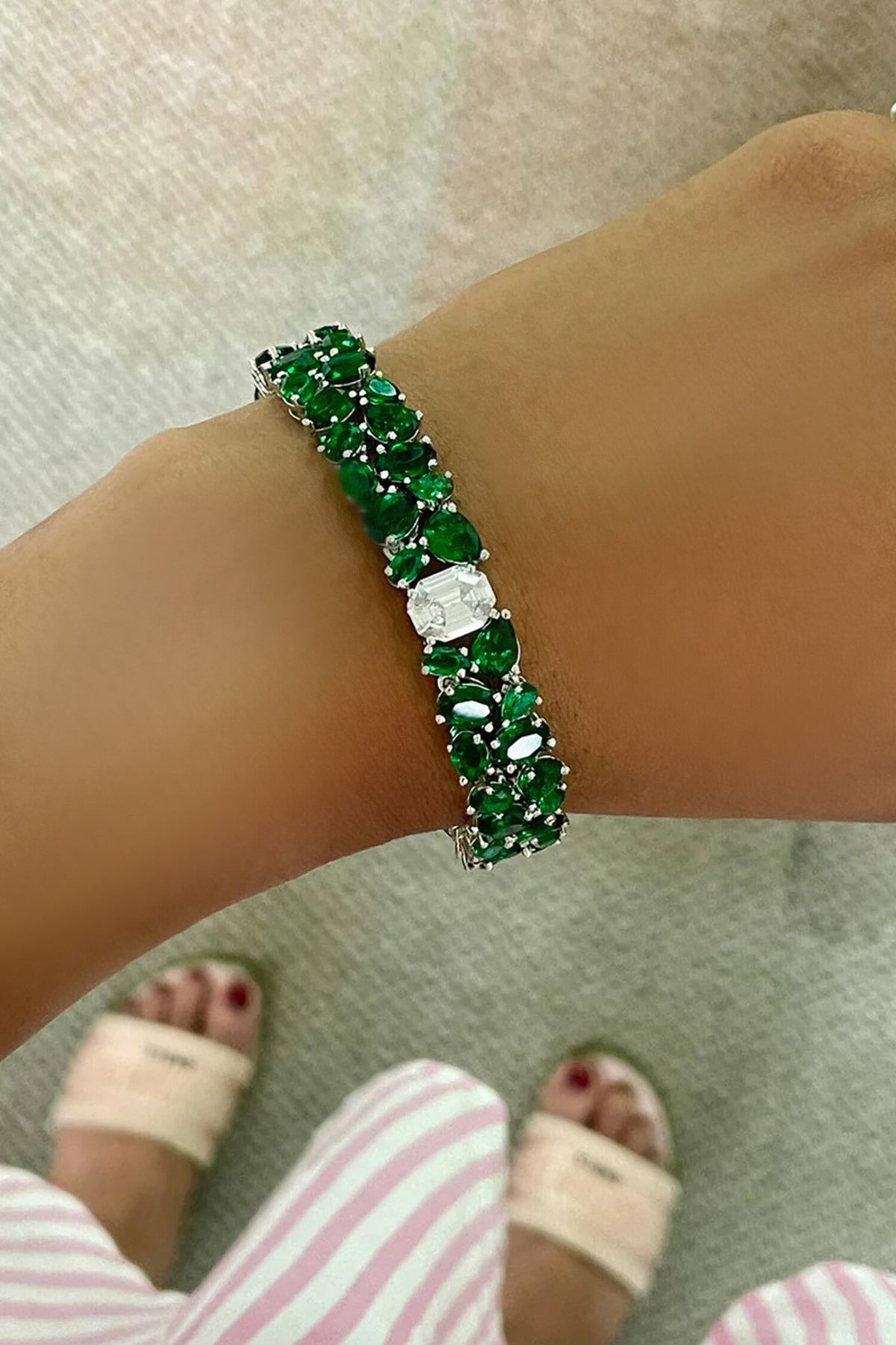 Emerald Stone & Faux Diamonds Jewellery Set 
