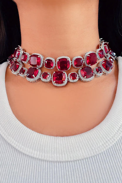 Ruby Stone & Faux Diamonds Jewellery Set 