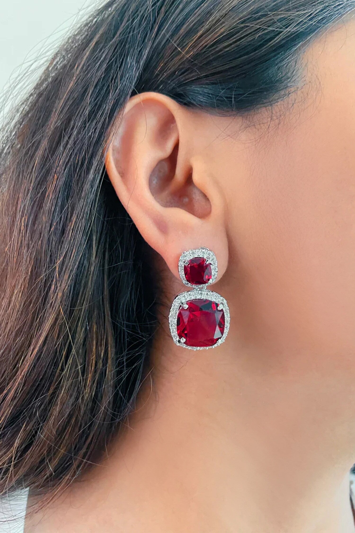 Ruby Stone & Faux Diamonds Jewellery Set 
