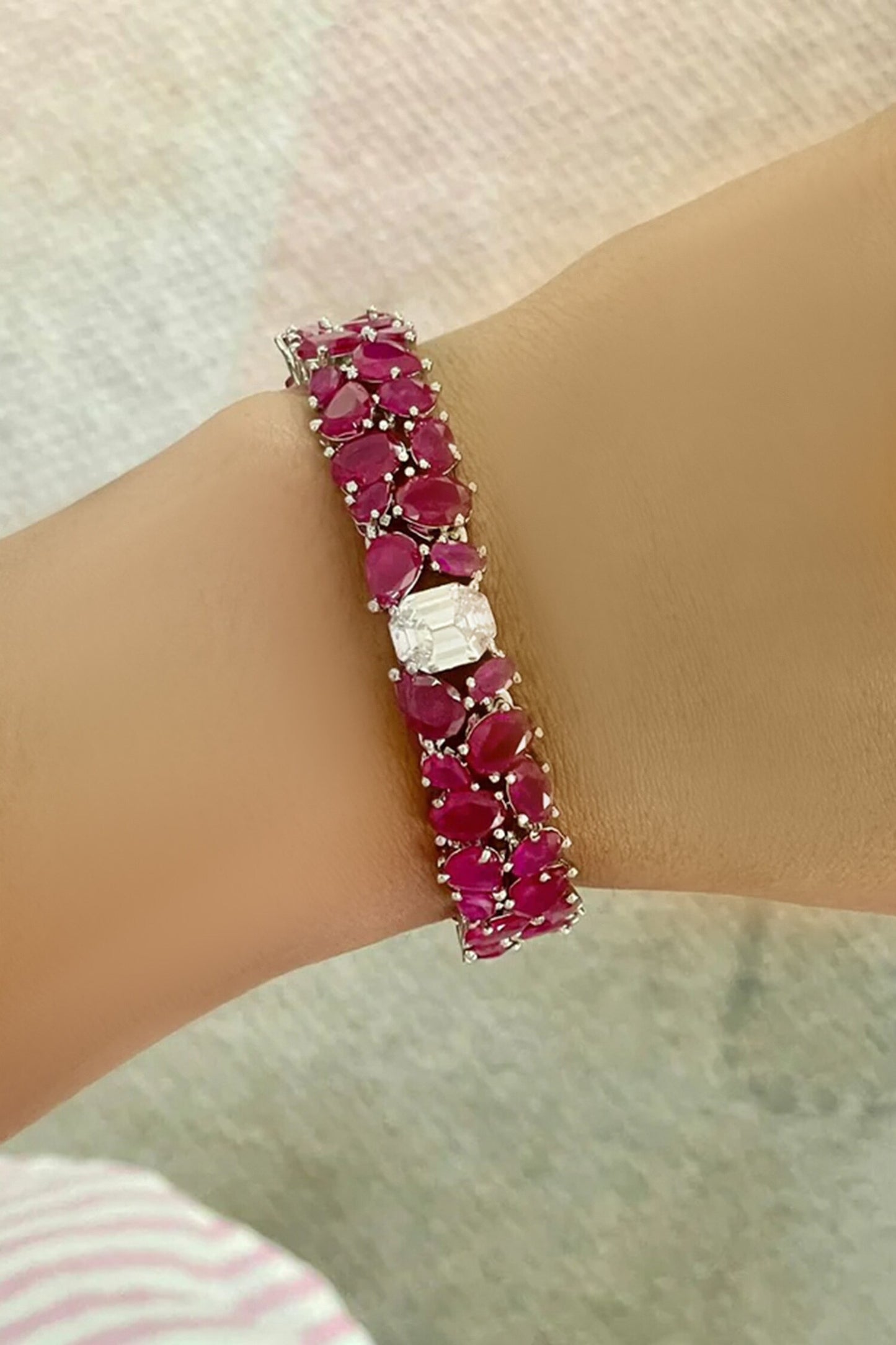 Ruby Stone & Faux Diamonds Jewellery Set 