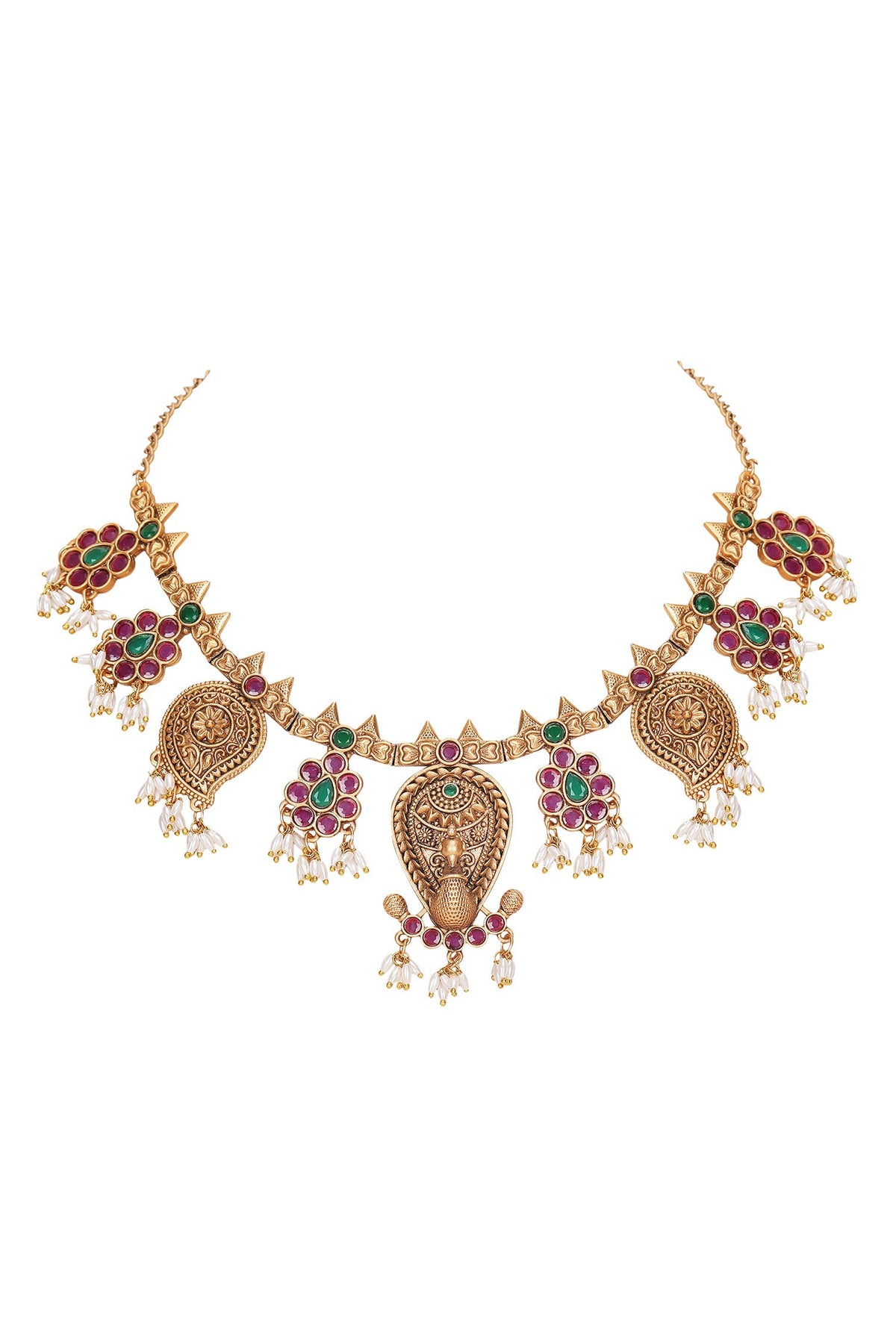 Gold Stone Embellished Peacock Choker Set 