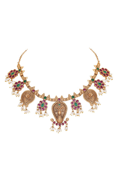 Gold Stone Embellished Peacock Choker Set 