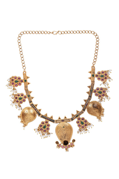 Gold Stone Embellished Peacock Choker Set 