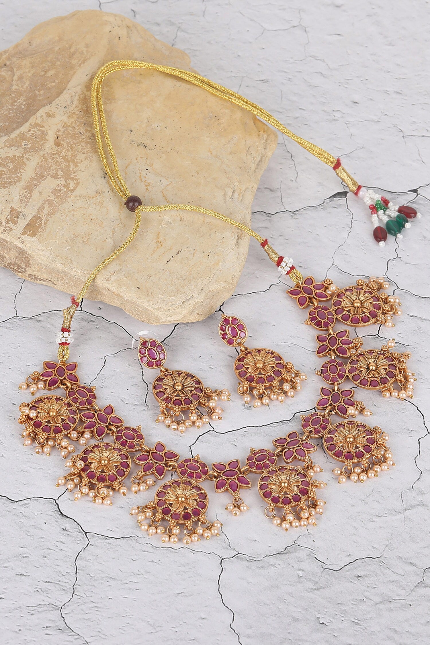 Floral Stone Embellished Choker Set 