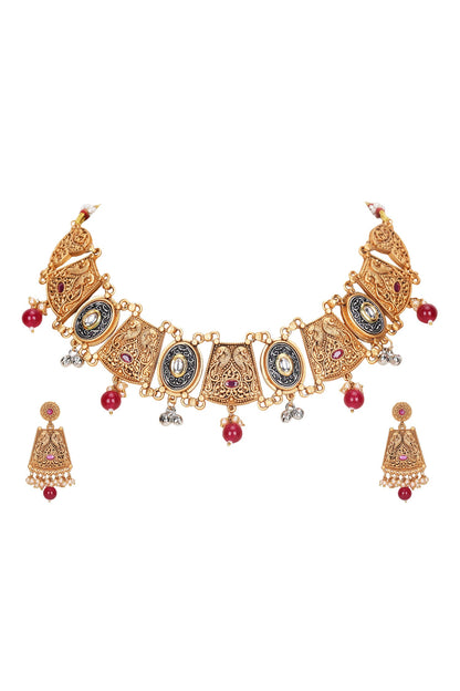 Carved Dual Tone Bar Choker Set 