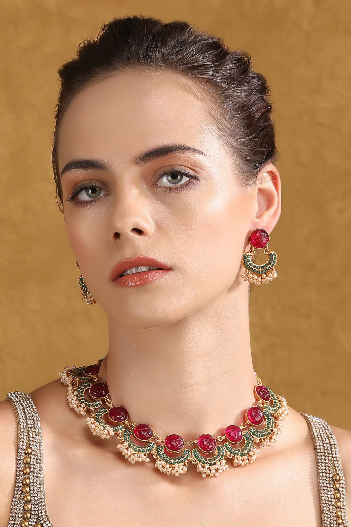 Gold Kundan Half Moon Choker Set 