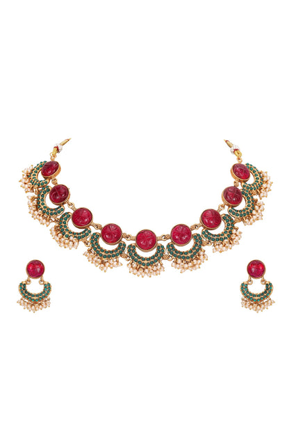 Gold Kundan Half Moon Choker Set 