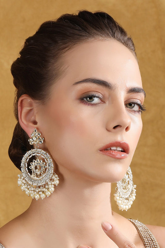 Gold Stone Pearl Tassel Chandbalis 