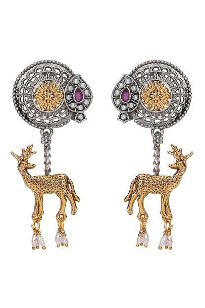 Gold Deer Motif Dual Tone Earrings 