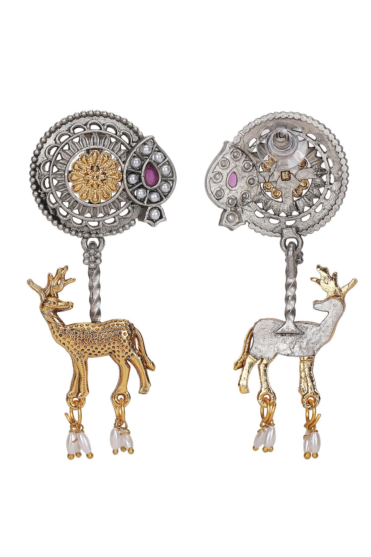 Gold Deer Motif Dual Tone Earrings 