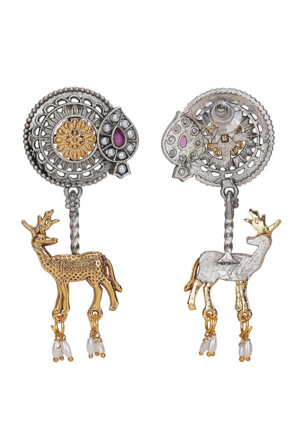 Gold Deer Motif Dual Tone Earrings 