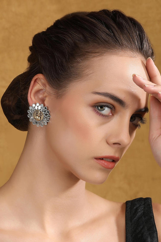 Laxmi Coin Mirrorwork Studs 