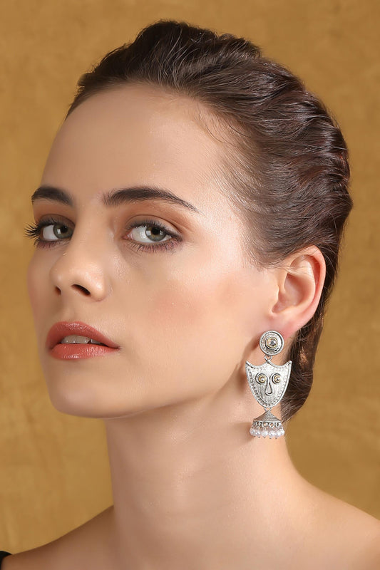 Shield Pearl Tassel Jhumka Earrings 