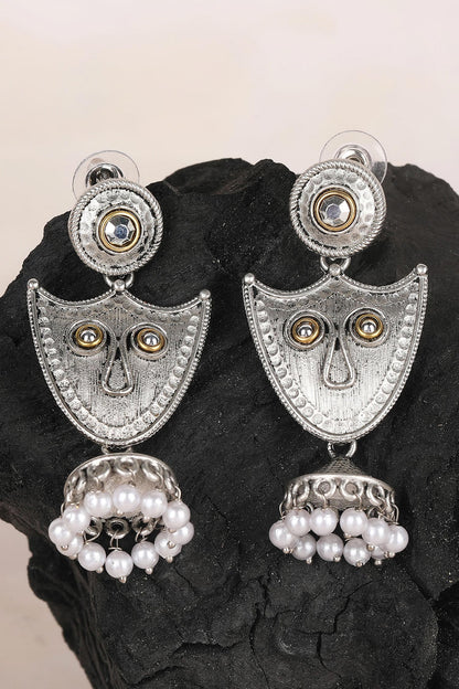 Shield Pearl Tassel Jhumka Earrings 