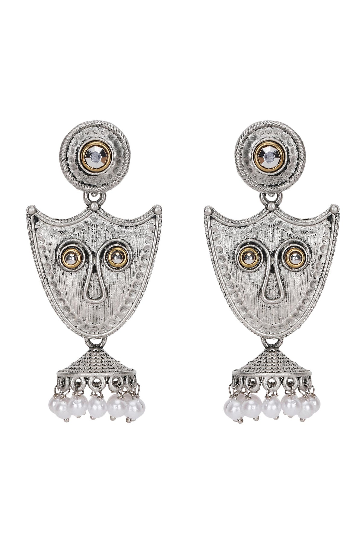 Shield Pearl Tassel Jhumka Earrings 