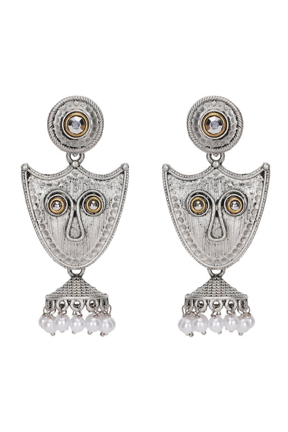 Shield Pearl Tassel Jhumka Earrings 