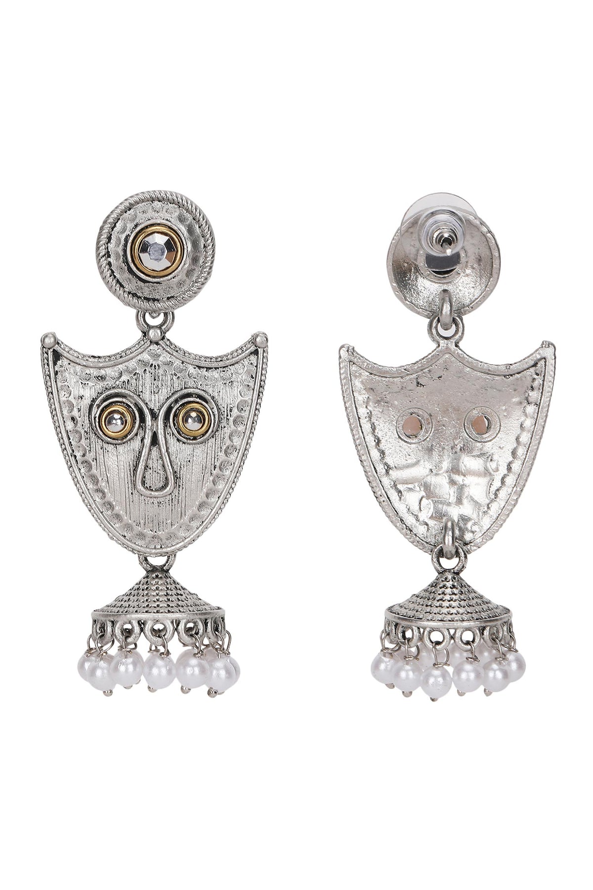 Shield Pearl Tassel Jhumka Earrings 