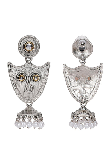 Shield Pearl Tassel Jhumka Earrings 