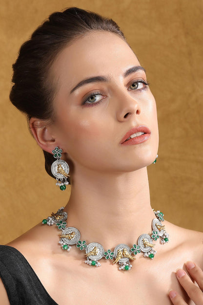 Dual Tone Stone Embellished Choker Set 