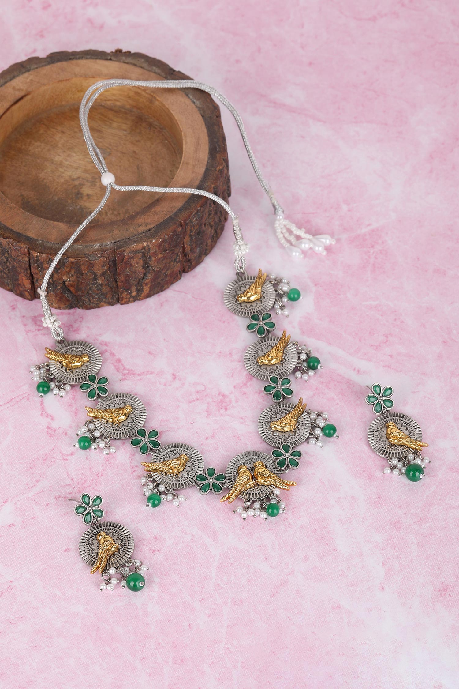 Dual Tone Stone Embellished Choker Set 