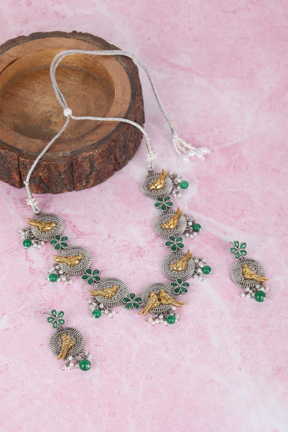 Dual Tone Stone Embellished Choker Set 