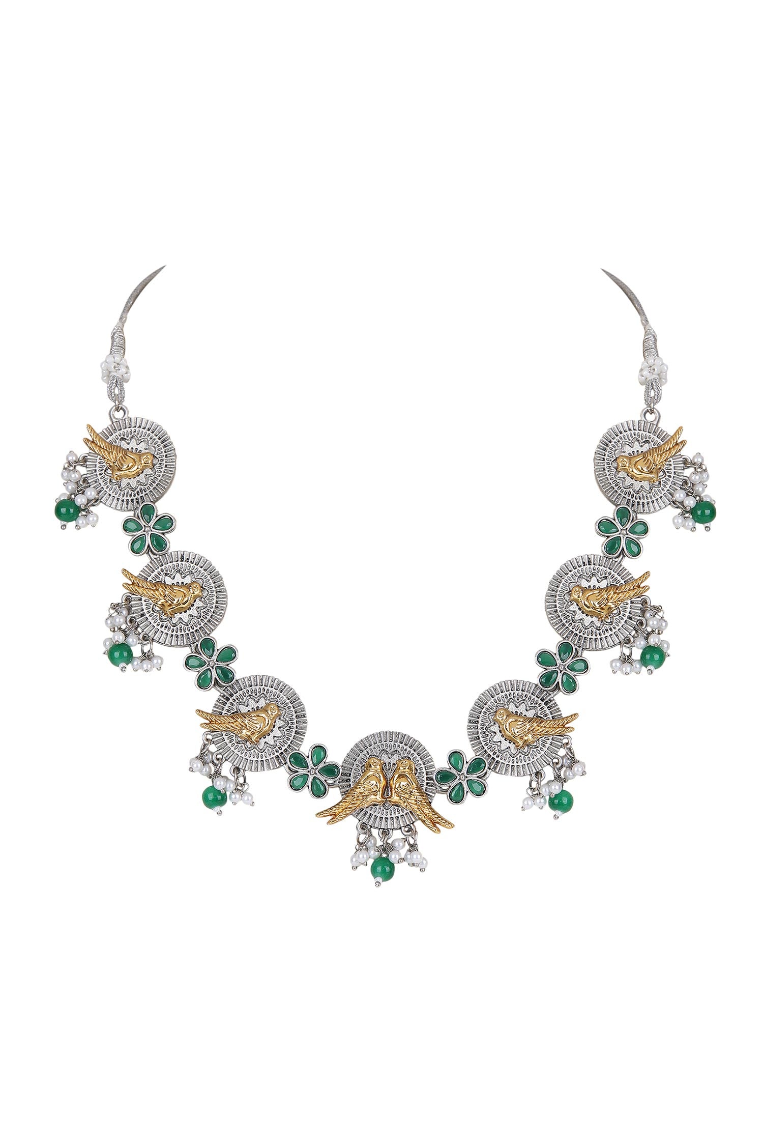 Dual Tone Stone Embellished Choker Set 