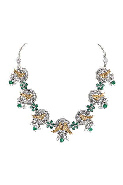 Dual Tone Stone Embellished Choker Set 