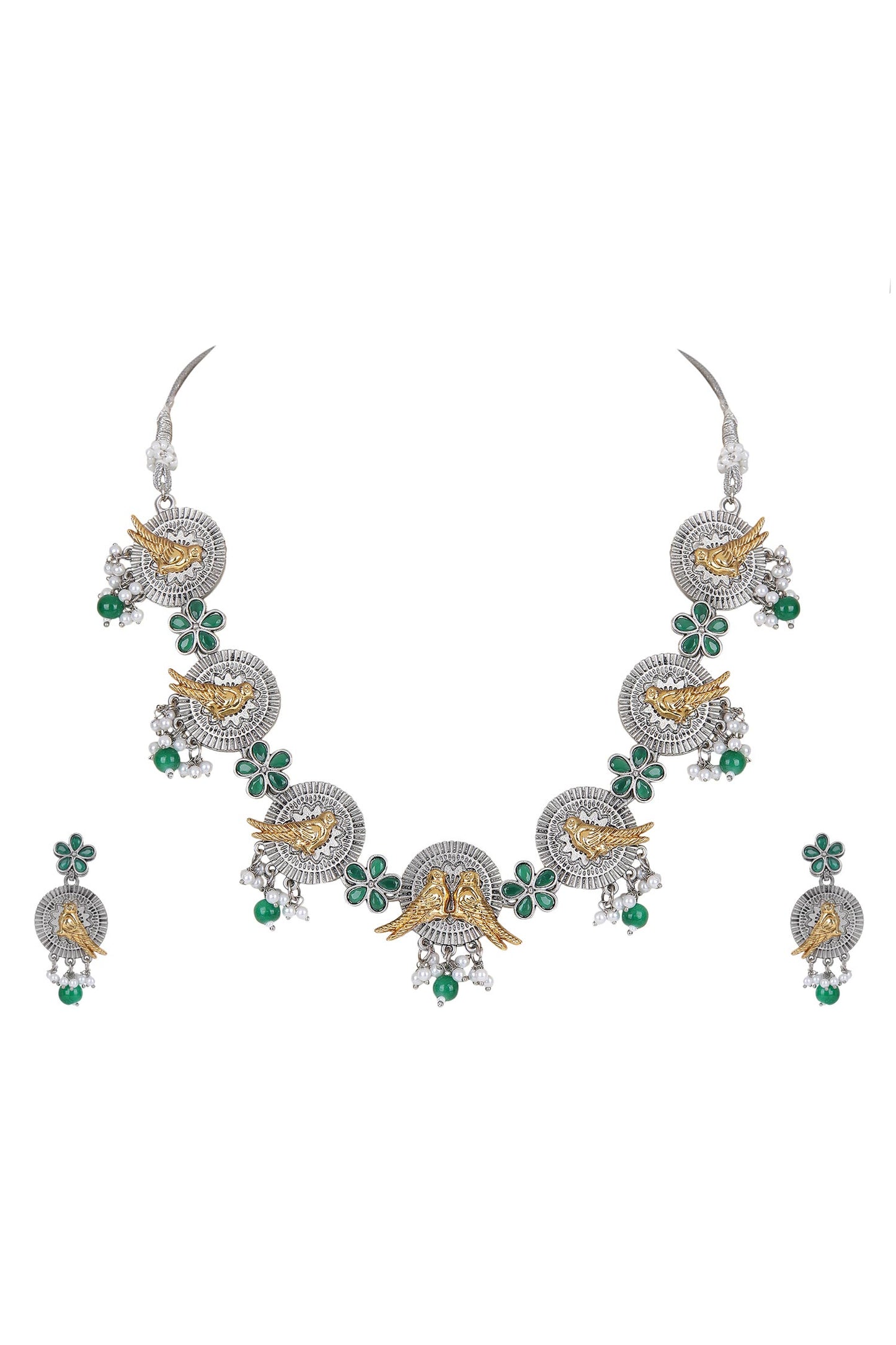 Dual Tone Stone Embellished Choker Set 