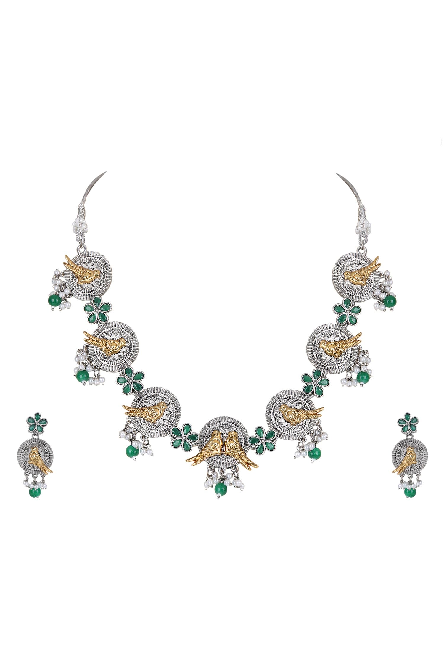 Dual Tone Stone Embellished Choker Set 
