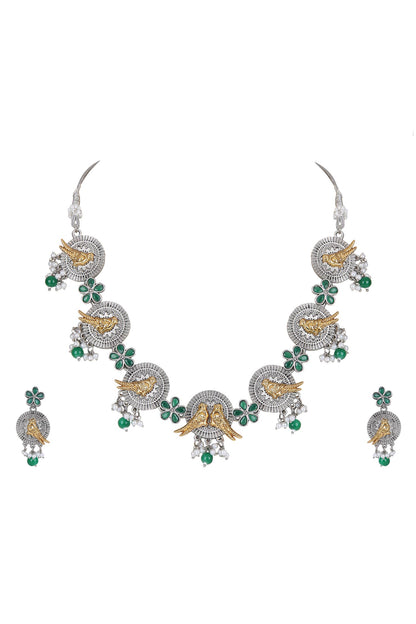 Dual Tone Stone Embellished Choker Set 